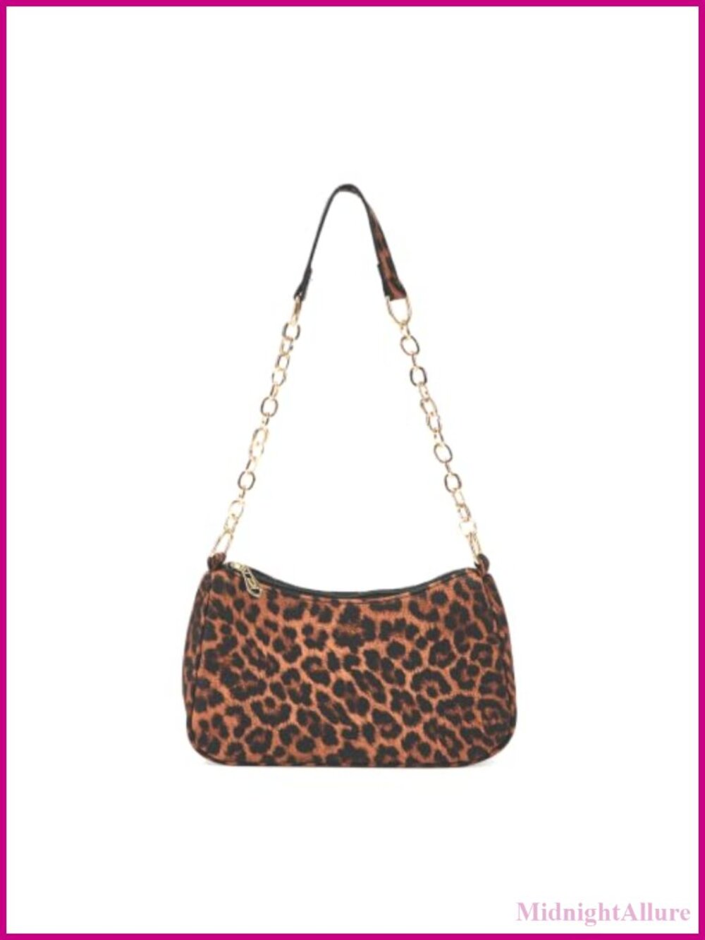 Leopard Print Baguette Shoulder Bag Small Cheetah Handbag Gold Chain
